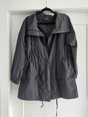 Eileen Fisher Charcoal Gray Utility Jacket Cotton Nylon Sz Medium Cinch Waist